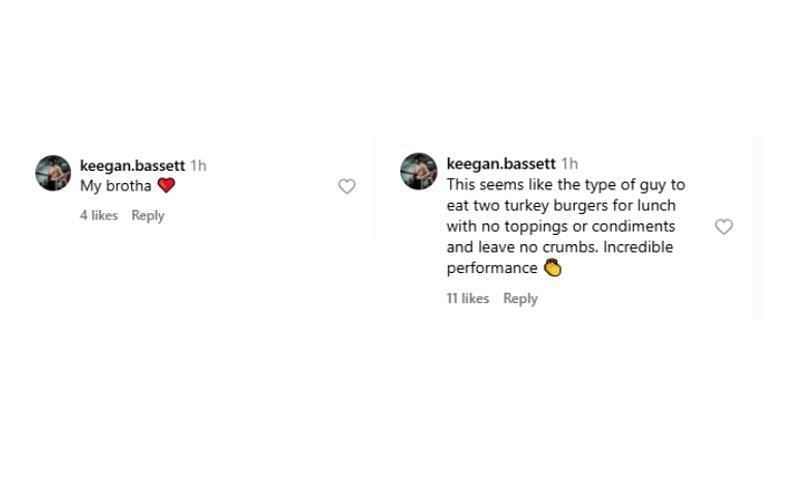 Screenshot of Bo Bassett's Instagram post featuring Keegan Bassett's comments | Source: IG/bo.bassett